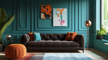 an AI to render an image illustrating a chic dark brown curved tufted sofa 