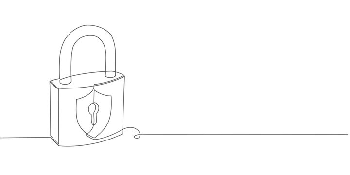 Continuous one line drawing of metal padlock. Padlock security sign symbol vector illustration.