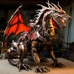 Fire-breathing mechanical dragon.