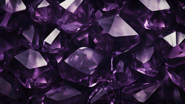 A bunch of purple diamonds are shown in this image, with a texture background of purple and pink lights in the middle of the image.  generative ai