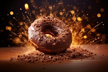 a chocolate donut with sprinkles on top - obrazy, fototapety, plakaty