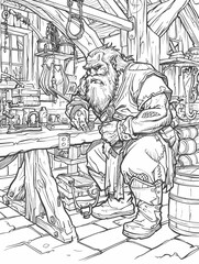 Blacksmith Dwarf work in workshop sketch illustration