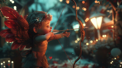 armor of love, a child abstract, with bow and arrow and angel wi - obrazy, fototapety, plakaty