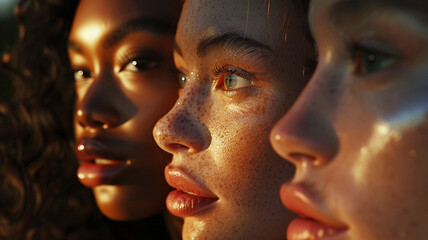 Three young adult women or teenage girls, African American woman