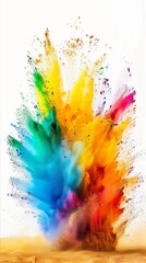 Fototapeta premium color wave explosing for holi festival on white background, similar shape to an nuclear explosion wave crashing on the sand