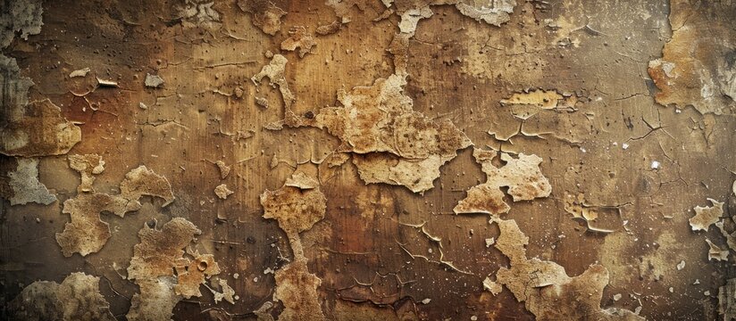 A closeup shot showcasing a rusty brown wall with peeling paint, resembling a bedrock formation. The texture resembles wood grain, creating a unique art pattern against the soil backdrop