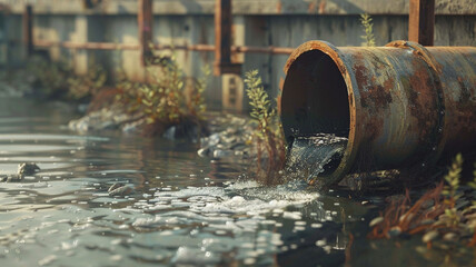 industrial and factory, a sewer pipe discharges contaminated dir