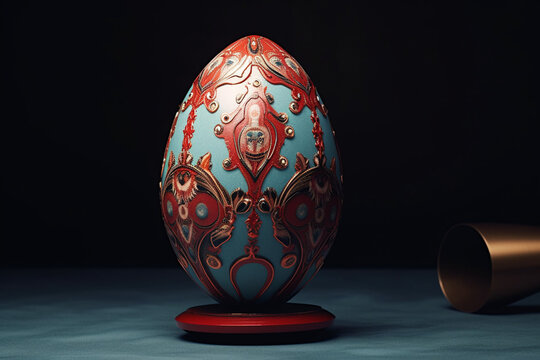 luxurious decorative egg with pattern isolated on dark background.