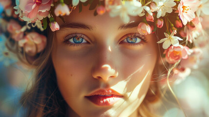 mother nature mythical creature, young adult woman, eyes, close-