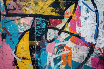 Dynamic abstract depiction of urban street art, with bold graffiti styles and a colorful, rebellious aesthetic.