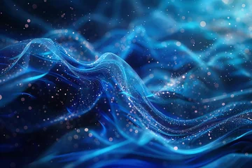 Foto op Plexiglas Dynamic blue wave pattern with glowing particles, digital art © Lucija