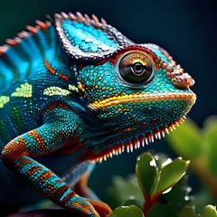 Fotobehang A Vibrant Display: Colorful Chameleon Captured Amidst Nature’s Beauty © joe