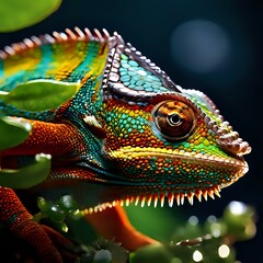 Obraz premium A Vibrant Display: Colorful Chameleon Captured Amidst Nature’s Beauty