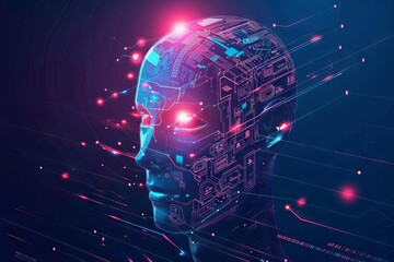Futuristic AI machine learning digital transformation in abstract style