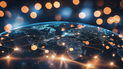 International business partnership. Business people standing silhouette on world map background, Global business concept. Global business concept, generative ai.