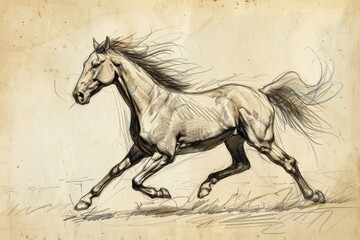 Obraz na płótnie Canvas Sketch of an elegant horse galloping across an open field.