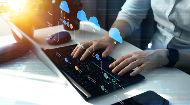 Development software diagram. Flowchart branching, development and release version process workflow.Merging, commit, protect master development for business. Git flow concept.Expanded branch model. 