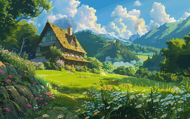 Fantasy Old House in The Wild Illustration