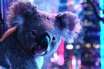 A sleek, modern interpretation of a koala in a futuristic setting , ultra HD