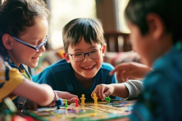 A group of children playing board games together