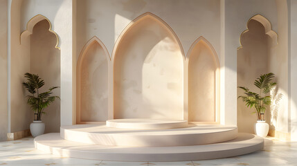 minimalist empty podium, clean ramadan ornament background, perfect, very realistic - obrazy, fototapety, plakaty