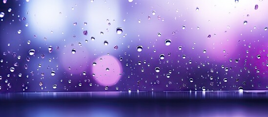 Water droplets on close-up window with blurred purple background