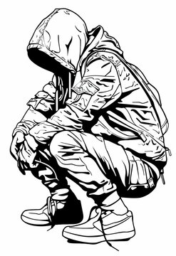 Graffiti Person with Mask and Hoodie Illustration