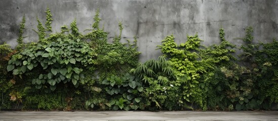 Plants overgrowing wall with lush greenery
