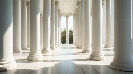 Minimalist setting highlights Doric colonnade mirrored surfaces reflecting symmetry