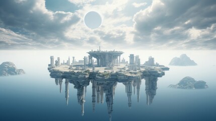 Naklejka premium Surreal dreamscape of floating islands with Doric column