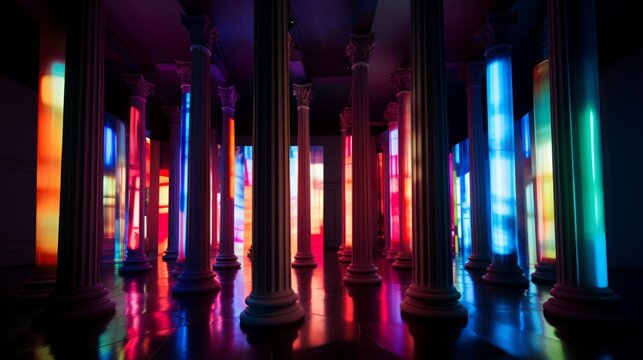 Interactive light projections encircle Doric column in art exhibit