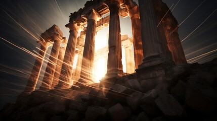 Swirling magical vortex engulfs Doric temple time's echo visible - obrazy, fototapety, plakaty
