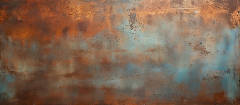 Rusty metal background with blue paint flaking off