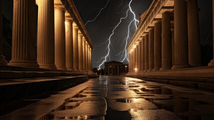 Doric colonnade faces the fury of a perpetual storm nature's power on display - obrazy, fototapety, plakaty