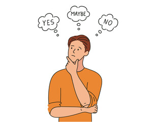 a man thinks, makes a choice. concept with character in cartoon style
