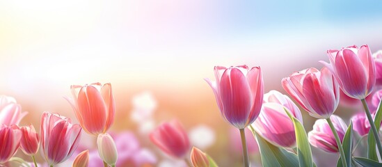 Obraz premium Pink tulips blooming in a vibrant field