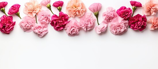 Pink and red flowers on white background