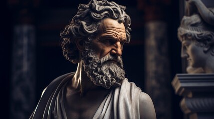 Time-traveling philosopher engages historical figures weaving through eras in dialogue