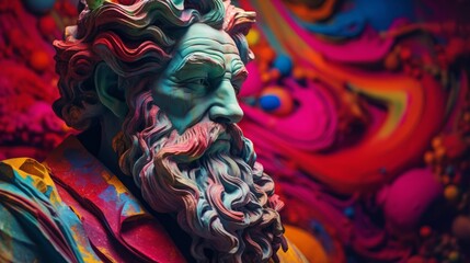 Thoughts color the world in a psychedelic revelation a philosopher surrounded by ideas - obrazy, fototapety, plakaty