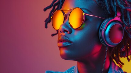 Animated music tech review gadgets in bold colors - obrazy, fototapety, plakaty