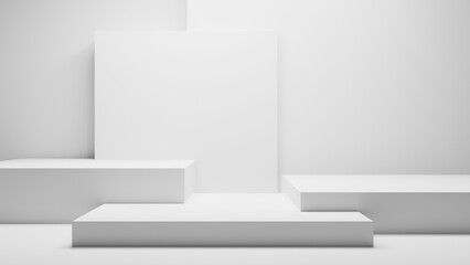 white bright abstract empty podium background - minimalistic place display for commercials and design, empty white studio room bright soft empty geometrical forms, white background table backdrop wall