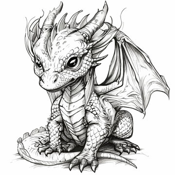 Little Dragon Sketch Illustration for Coloring Book