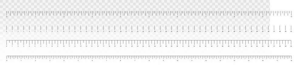 Ruler. Set of rulers. Measuring tool. Ruler scale. Mesh centimeter, inch. Size indicator blocks. Metric centimeter, inch size indicators. Vector - obrazy, fototapety, plakaty