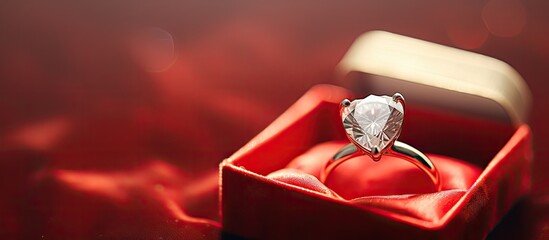 Diamond ring in red box on fabric and heart-shaped box