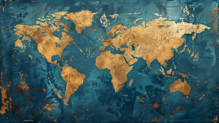 Fototapeta na wymiar blue vintage world map illustration.