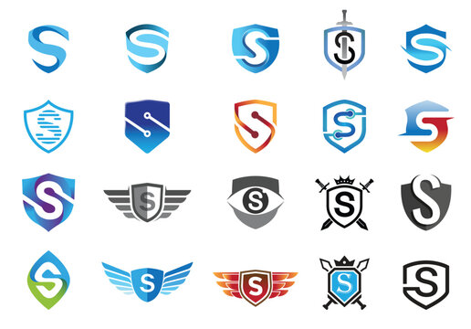 Creative Shield & Security Symbol Letter S Collection Logo Vector Icons Design Illustration 