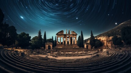 Fototapeta premium Actors use stars and planets in performance at observatory-themed Greek theater