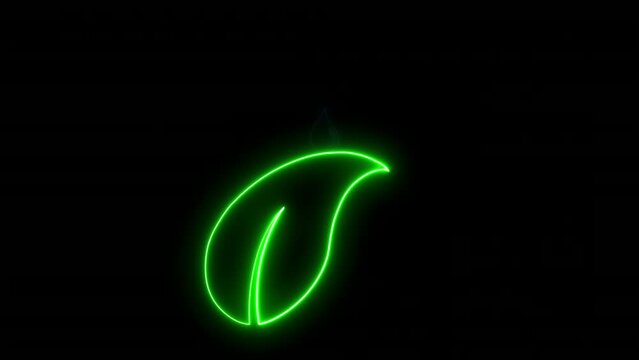 Neon Glowing Water Drop Falling into a Leaf. Agriculture concept modern creative neon design element.