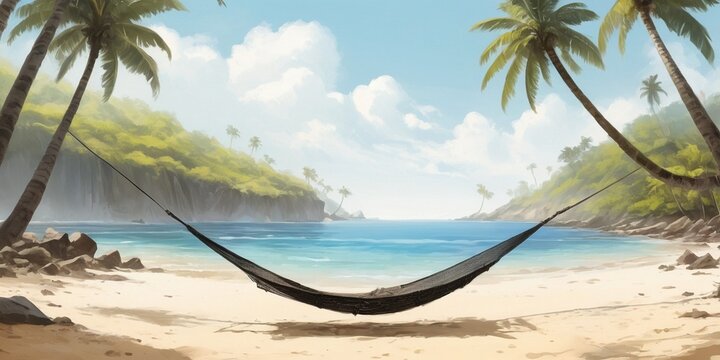 Hammock on tropical beach. Vacation and travel concept.