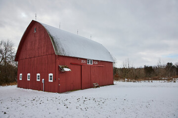 Historical Red Barn in Snowy Landscape, Whitehurst Preserve, Eye-Level View